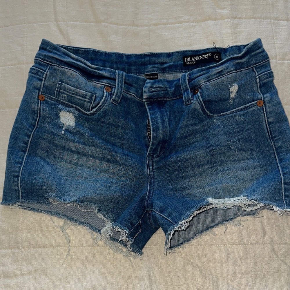 Blank NYC Blue Jean Shorts Distressed Cut-Off Style